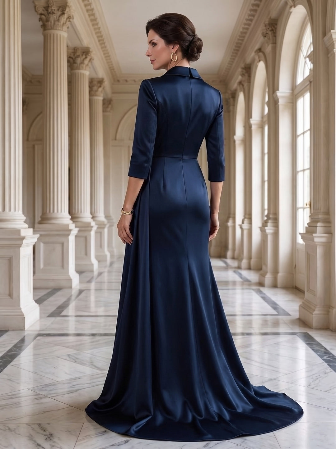Trumpet/Mermaid 3/4 Sleeves V-Neck Mother of the Bride Dresses Floor-Length