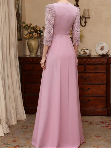 Jumpsuit V-Neck Mother of the Bride Dresses Stretch Satin Floor-Length Half Sleeves Beading
