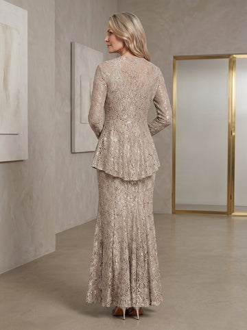 A-Line/Princess 2 Pieces Scoop Lace Mother of the Bride Dresses with Jacket Long Sleeves Ankle-Length