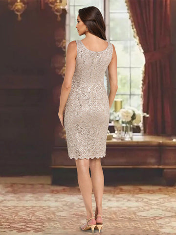 Sheath/Column 2 Pieces Lace Mother of the Bride Dresses with Jacket Beading 3/4 Sleeves Knee-Length