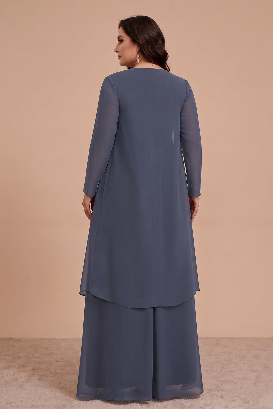 A-Line/Princess 2 Pieces Chiffon Plus Size Mother of the Bride Dresses with Jacket Sweetheart Ankle-Length Long Sleeves