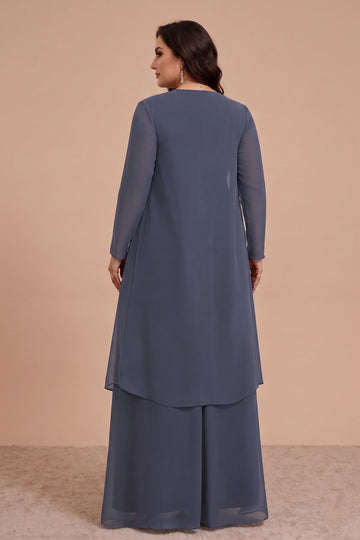 A-Line/Princess 2 Pieces Chiffon Plus Size Mother of the Bride Dresses with Jacket Sweetheart Ankle-Length Long Sleeves