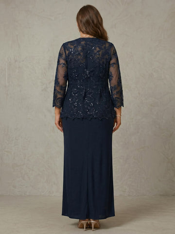 Sheath/Column Scoop Long Sleeves Chiffon Ankle-Length Plus Size Mother of the Bride Dresses with Jacket Lace