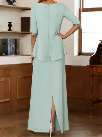 Sheath/Column Scoop Chiffon Mother of the Bride Dresses Ankle-Length Half Sleeves Sequins Ruched