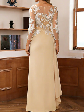 Sheath/Column Scoop Chiffon Mother of the Bride Dresses Ankle-Length 3/4 Sleeves Lace Flower with Overskirt