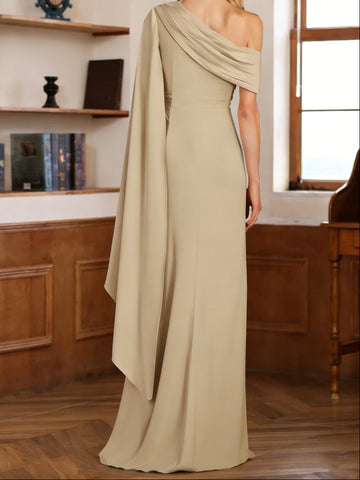 Sheath/Column One-Shoulder Chiffon Mother of the Bride Dresses Floor-Length Sleeveless with Pleats Ruffles