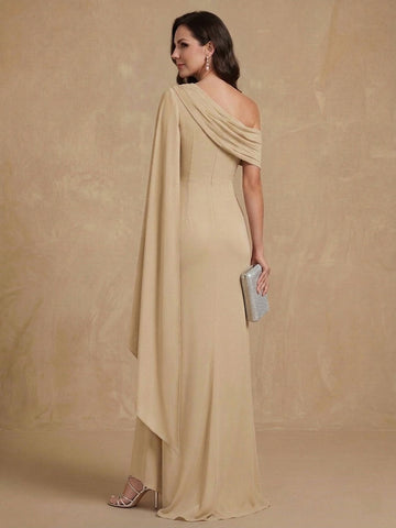 Sheath/Column One-Shoulder Chiffon Mother of the Bride Dresses Floor-Length Sleeveless with Pleats Ruffles