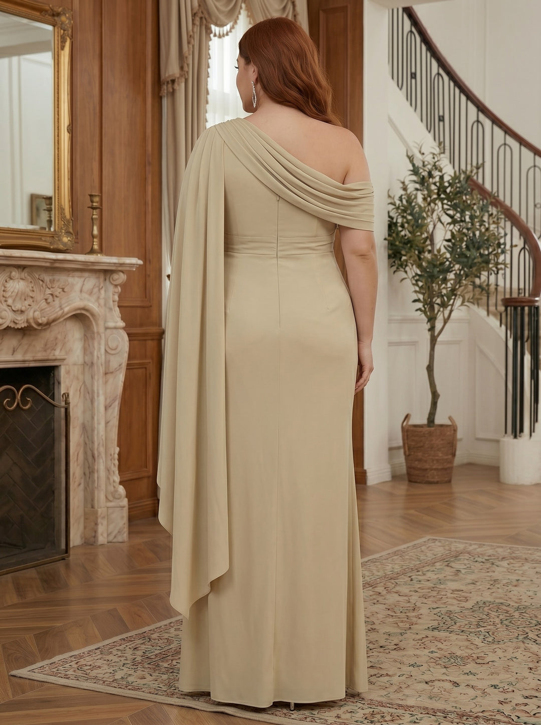 Sheath/Column One-Shoulder Chiffon Plus Size Mother of the Bride Dresses Floor-Length Sleeveless with Pleats Ruffles