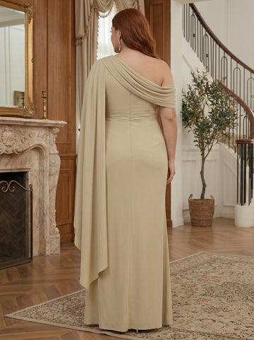 Sheath/Column One-Shoulder Chiffon Plus Size Mother of the Bride Dresses Floor-Length Sleeveless with Pleats Ruffles