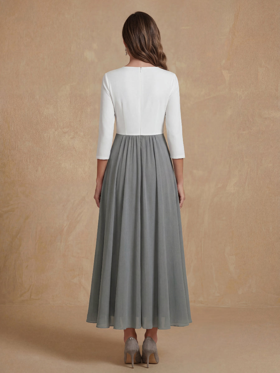A-Line/Princess Scoop Chiffon Mother of the Bride Dresses Tea-Length 3/4 Sleeves Lace Floral