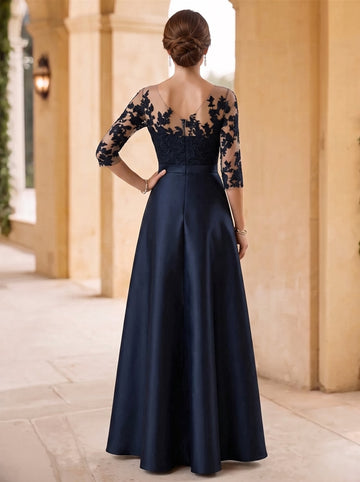 A-Line/Princess Scoop Satin Mother of the Bride Dresses 3/4 Sleeves Lace Floor-Length Floral