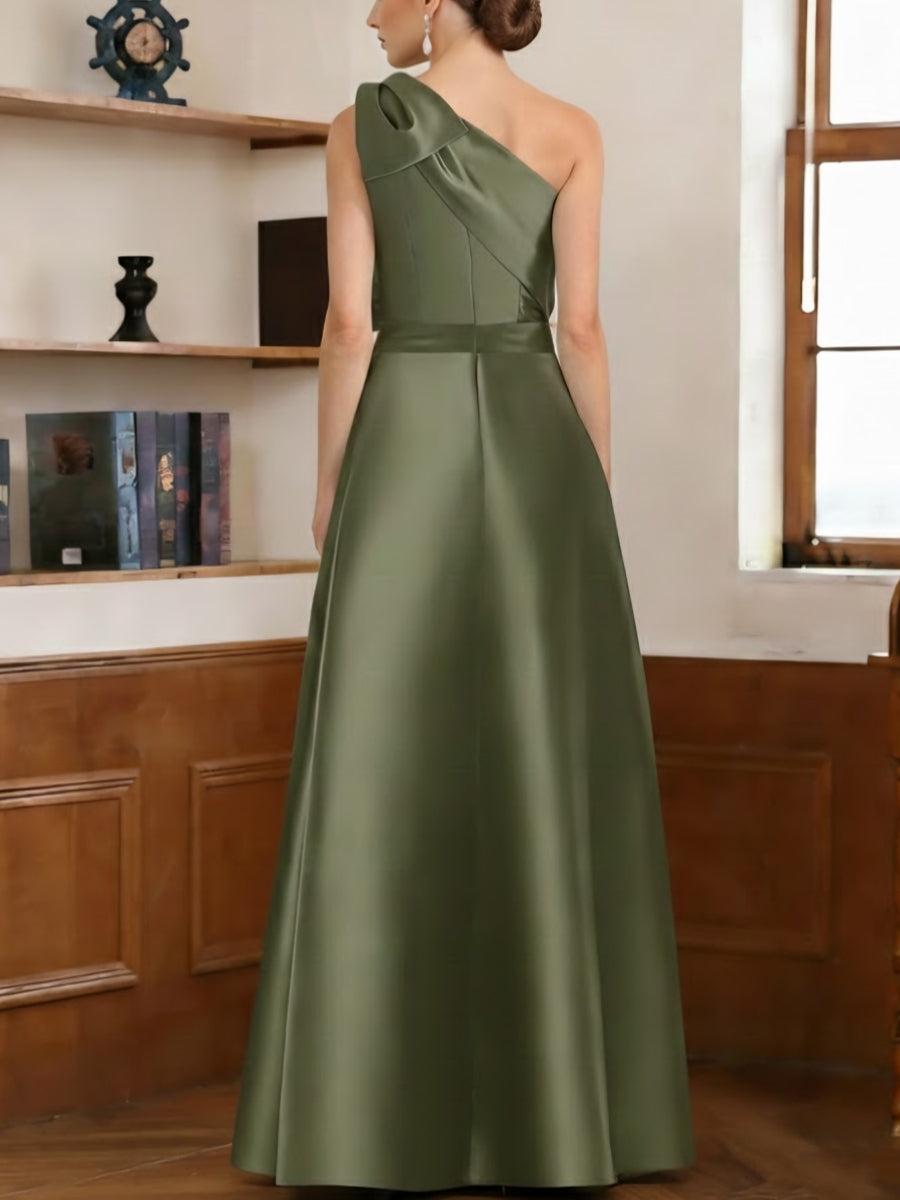 Jumpsuit/Pantsuit One-Shoulder Satin Mother Of The Bride Dresses with Detachable Overskirt Floor-Length Sleeveless Bow
