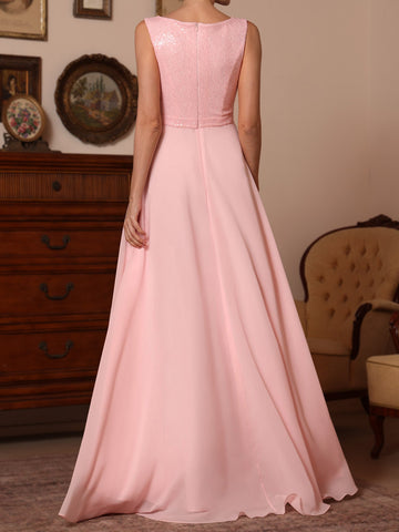 A-Line/Princess Cowl Neck Chiffon Mother of the Bride Dresses Sequins Floor-Length Sleeveless Ruffles