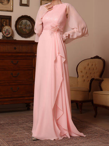 A-Line/Princess Cowl Neck Chiffon Mother of the Bride Dresses Sequins Floor-Length Sleeveless Ruffles