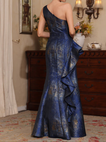 Trumpet/Mermaid One-Shoulder Printed Satin Mother of the Bride Dresses with Split Side Sleeveless Floor-Length