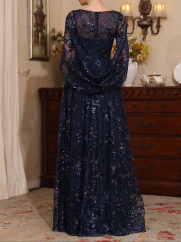 A-Line/Princess Scoop Sequins Lace Mother of the Bride Dresses Cape Sleeves Floral Floor-Length