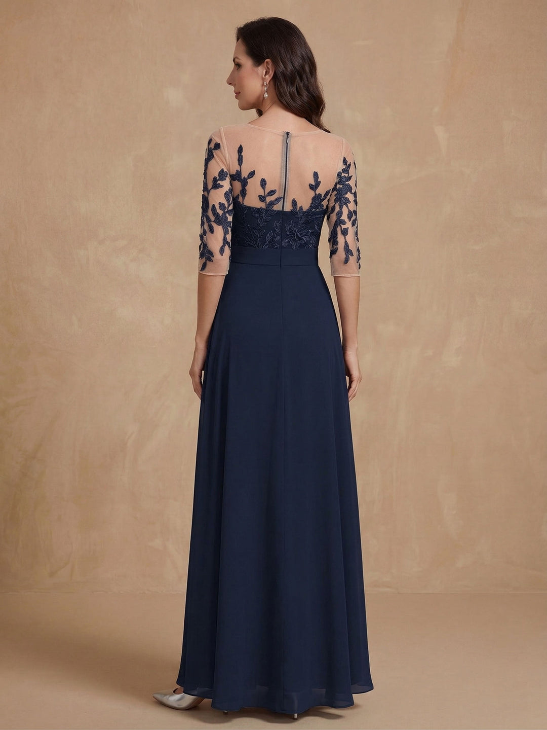 Jumpsuit Scoop Chiffon Mother of the Bride Jumpsuit with Overskirt Lace Floor-Length Half Sleeves