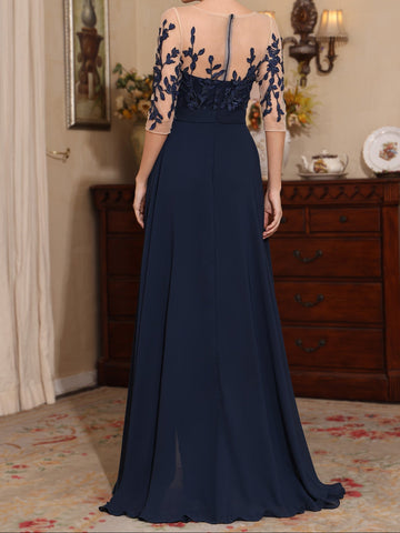 Jumpsuit Scoop Chiffon Mother of the Bride Jumpsuit with Overskirt Lace Floor-Length Half Sleeves