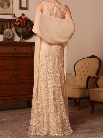 2 Pieces Sheath/Column Lace Mother of the Bride Dresses with Shawl Scoop Beading Sleeveless Floor-Length