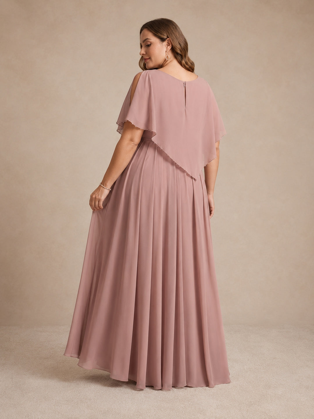 A-Line/Princess Scoop Chiffon Plus Size Mother of the Bride Dresses Beading Floor-Length Pleated Sleeveless