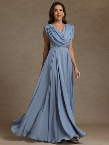 A-Line/Princess Cowl Neck Exclusive Chiffon Exclusive Mother of the Bride Dresses Floor-Length Sequins Sleeveless