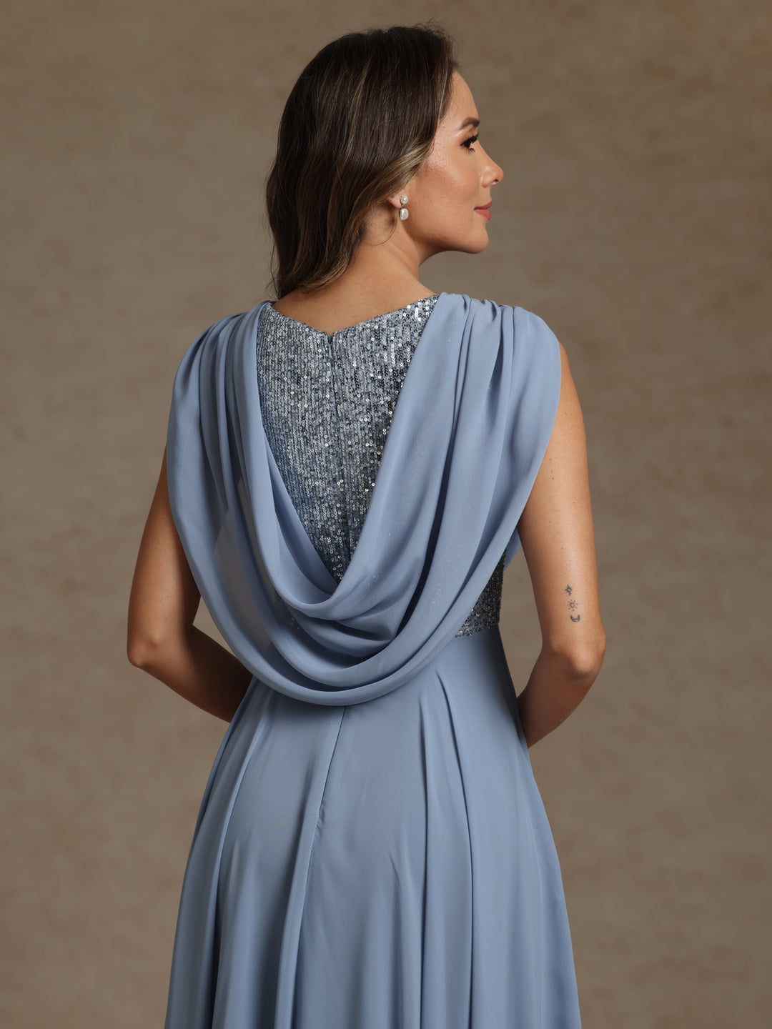 A-Line/Princess Cowl Neck Exclusive Chiffon Exclusive Mother of the Bride Dresses Floor-Length Sequins Sleeveless