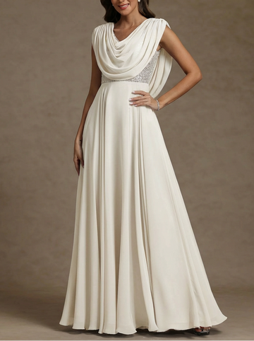 A-Line/Princess Cowl Neck Chiffon Mother of the Bride Dresses Floor-Length Sequins Sleeveless