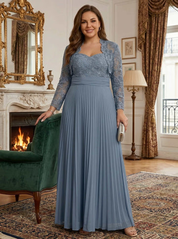 Sheath/Column Sweetheart Long Sleeves Chiffon Floor-Length Plus Size Mother of the Bride Dresses with Jacket
