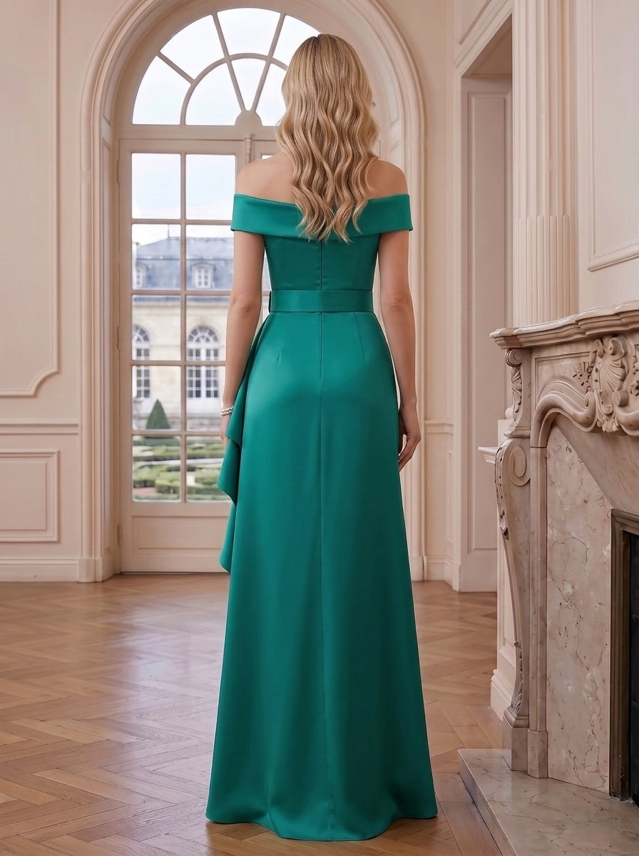 A-Line/Princess Off-the-Shoulder Satin Mother of the Bride Dresses with Split Side Floor-Length Sleeveless Sash Ruffles