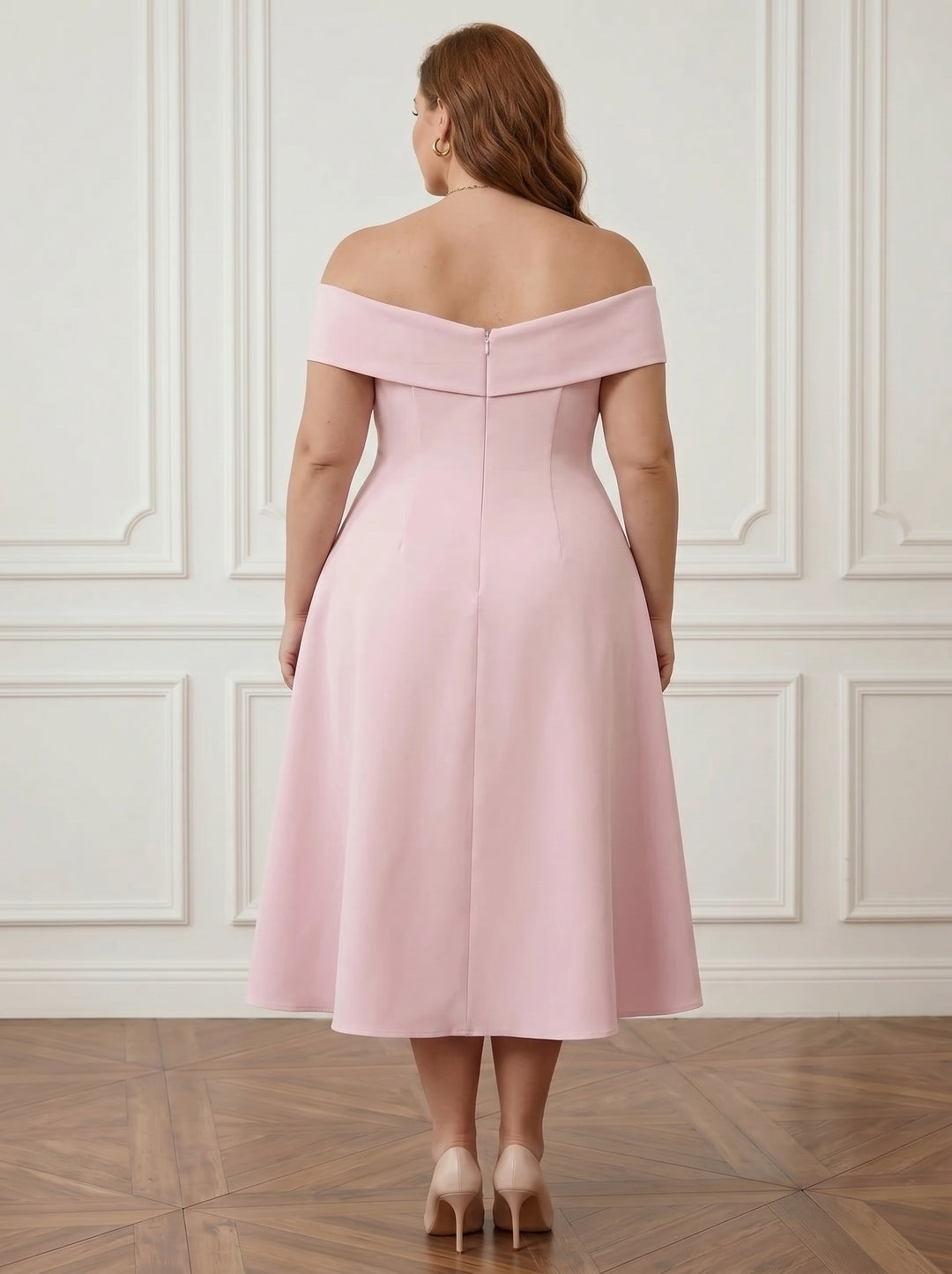 A-Line/Princess Off-the-shoulder Stretch Satin Plus Size Mother of the Bride Dresses with 3D Flower Tea-Length Floral Sleeveless