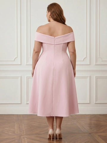 A-Line/Princess Off-the-shoulder Stretch Satin Plus Size Mother of the Bride Dresses with 3D Flower Tea-Length Floral Sleeveless