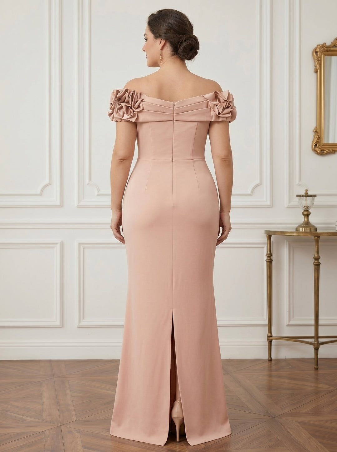 Trumpet/Mermaid Off-the-Shoulder Stretch Satin Plus Size Mother of the Bride Dresses Sleeveless Floor-Length Ruffles