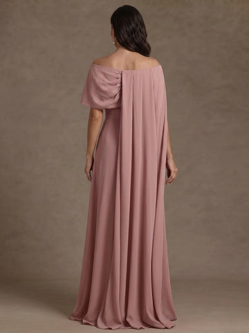 Sheath/Column Cowl Neck Chiffon Mother of the Bride Dresses with Watteau Train Floral Floor-Length Flower Sleeveless