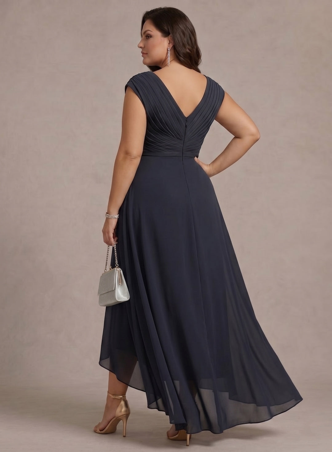 A-Line/Princess V-Neck Chiffon Plus Size Mother of the Bride Dresses Asymmetrical Floor-Length Sequins Ruched