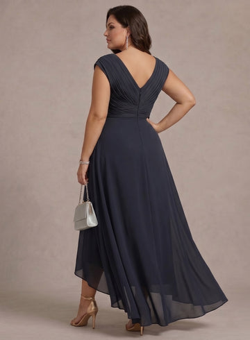 A-Line/Princess V-Neck Chiffon Plus Size Mother of the Bride Dresses Asymmetrical Floor-Length Sequins Ruched