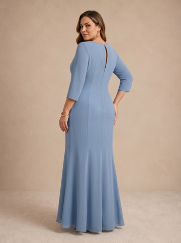 Trumpet/Mermaid Scoop Chiffon Plus Size Mother of the Bride Dresses Asymmetrical Ankle-Length High Low 3/4 Sleeves Ruffles