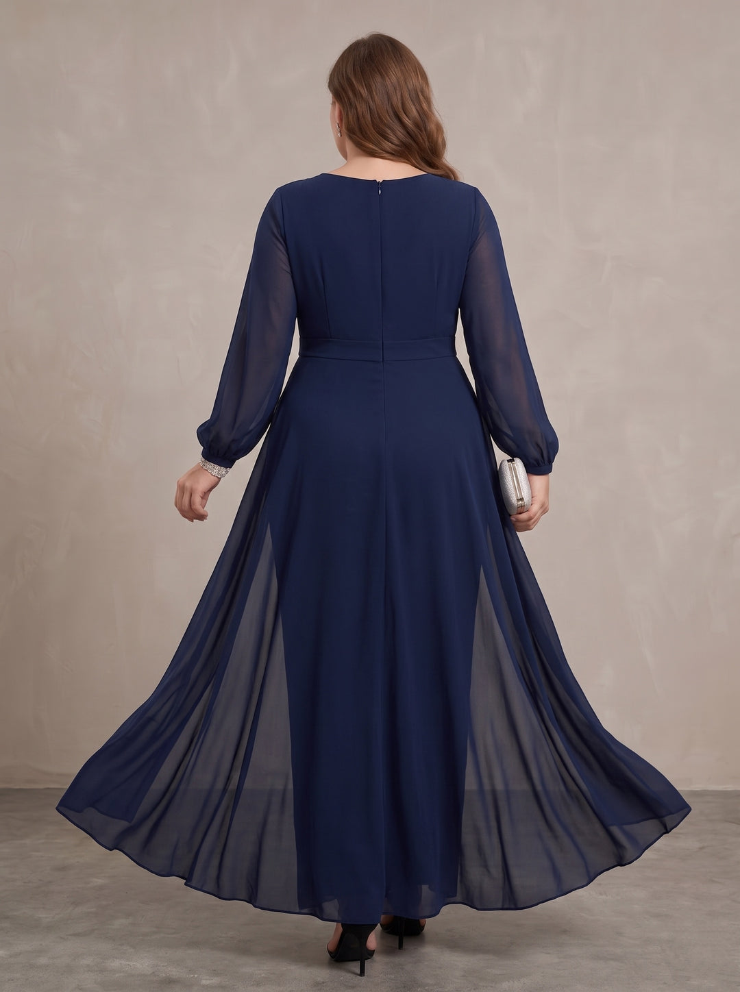 Jumpsuit Scoop Chiffon Plus Size Mother of the Bride Jumpsuit with Overskirt Ankle-Length Long Sleeves