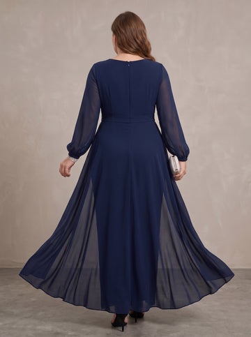 Jumpsuit Scoop Chiffon Plus Size Mother of the Bride Jumpsuit with Overskirt Ankle-Length Long Sleeves
