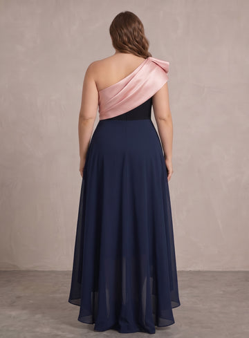 A-Line/Princess One-Shoulder Stretch Satin Plus Size Mother of the Bride Dresses Sleeveless Asymmetrical Floor-Length