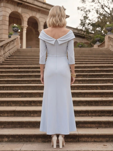 Trumpet/Mermaid Off-the-Shoulder Stretch Satin Mother of the Bride Dresses Ankle-Length 3/4 Sleeves Beading