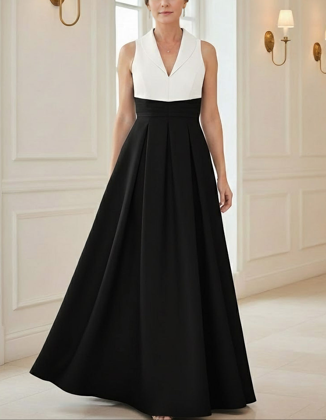 A-Line/Princess V-Neck Satin Mother of the Bride Dresses Floor-Length Sleeveless Pleated