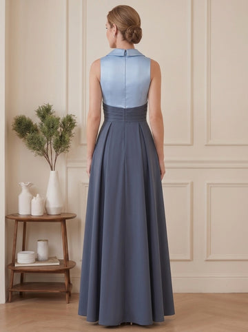 A-Line/Princess V-Neck Satin Mother of the Bride Dresses Floor-Length Sleeveless Pleated