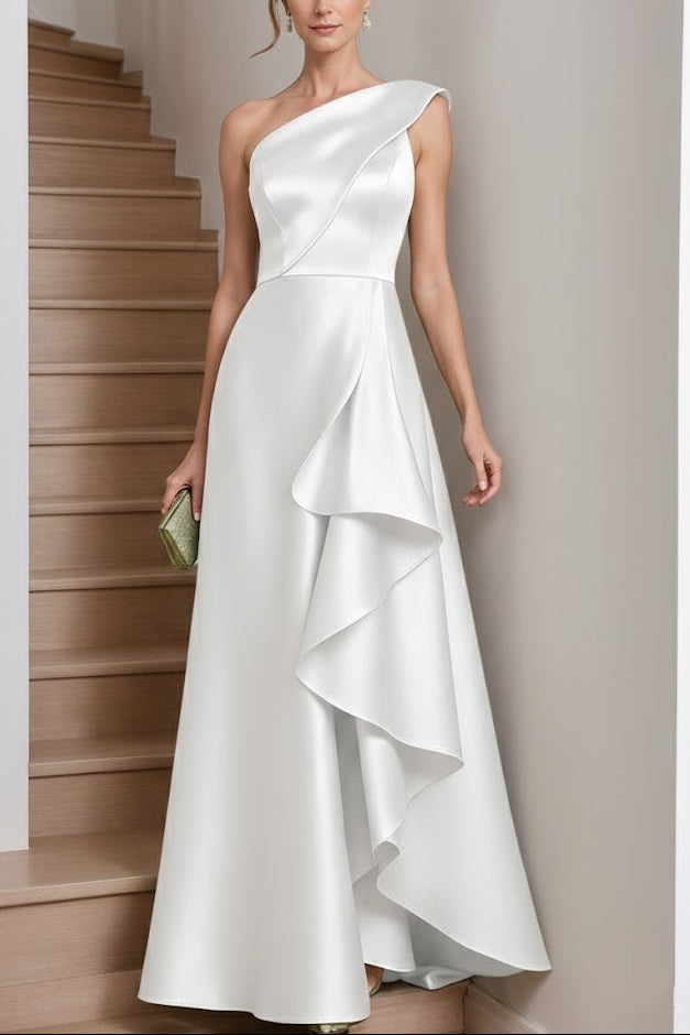 A-Line/Princess One-Shoulder Satin Mother of the Bride Dresses Sleeveless Floor-Length Ruffles
