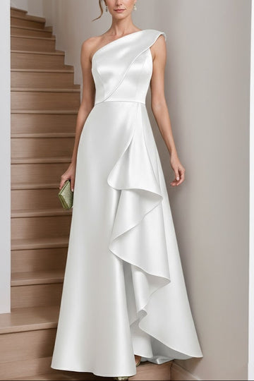 A-Line/Princess One-Shoulder Satin Mother of the Bride Dresses Sleeveless Floor-Length Ruffles