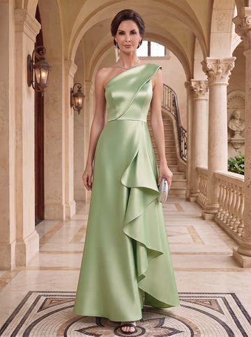 A-Line/Princess One-Shoulder Satin Mother of the Bride Dresses Sleeveless Floor-Length Ruffles