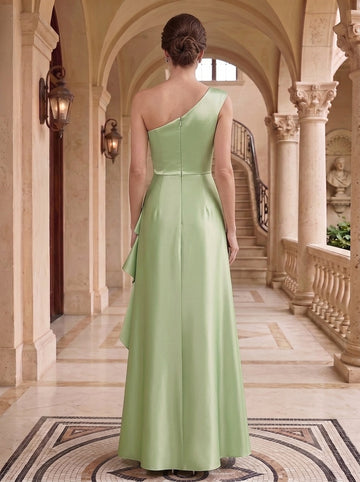 A-Line/Princess One-Shoulder Satin Mother of the Bride Dresses Sleeveless Floor-Length Ruffles