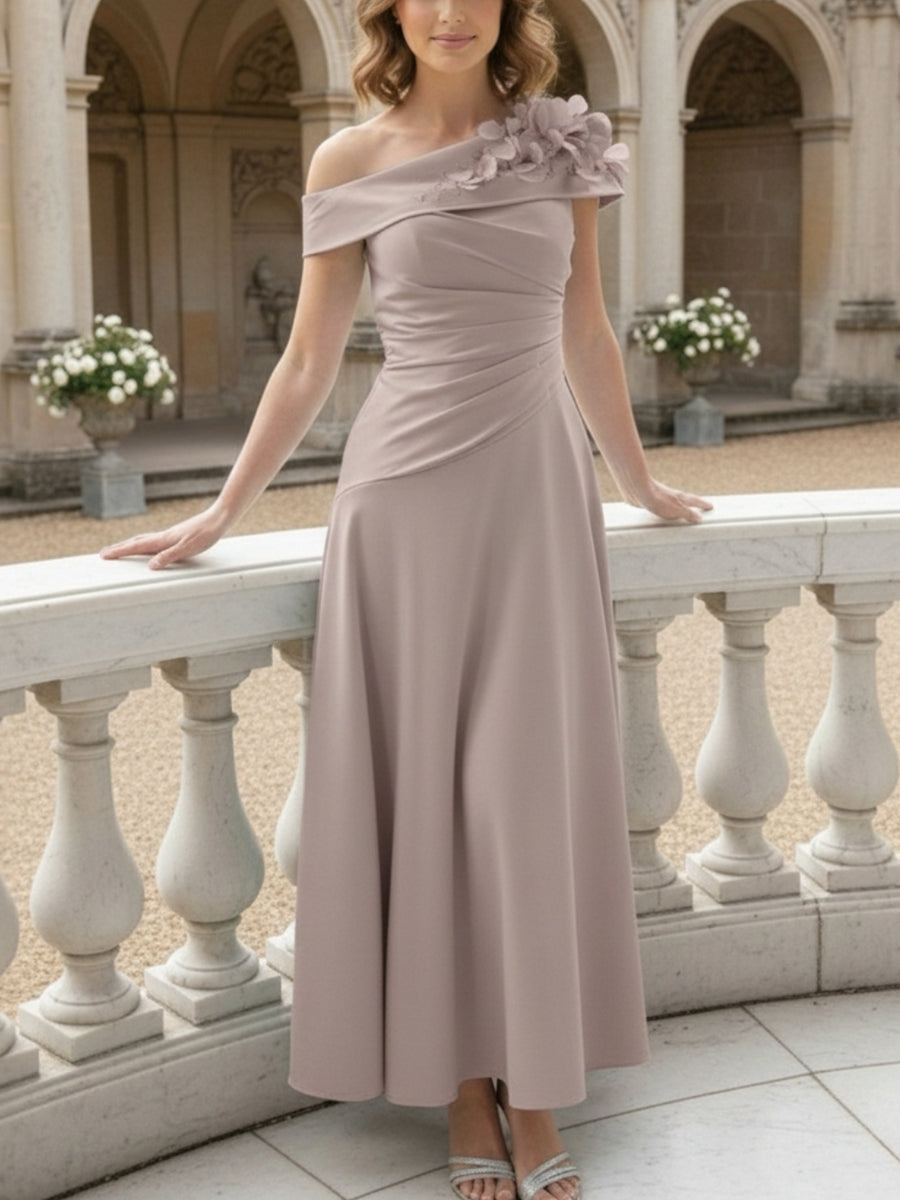 A-Line/Princess Off-the-Shoulder Mother of the Bride Dresses Ankle-Length Floral Sleeveless with 3D Flower