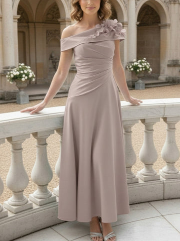 A-Line/Princess Off-the-Shoulder Mother of the Bride Dresses Ankle-Length Floral Sleeveless with 3D Flower