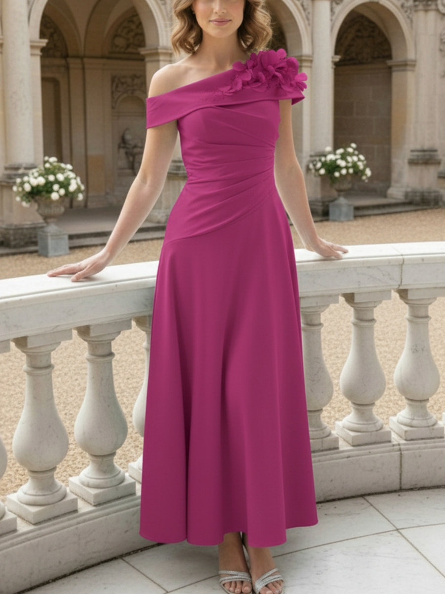 A-Line/Princess Off-the-Shoulder Mother of the Bride Dresses Ankle-Length Floral Sleeveless with 3D Flower