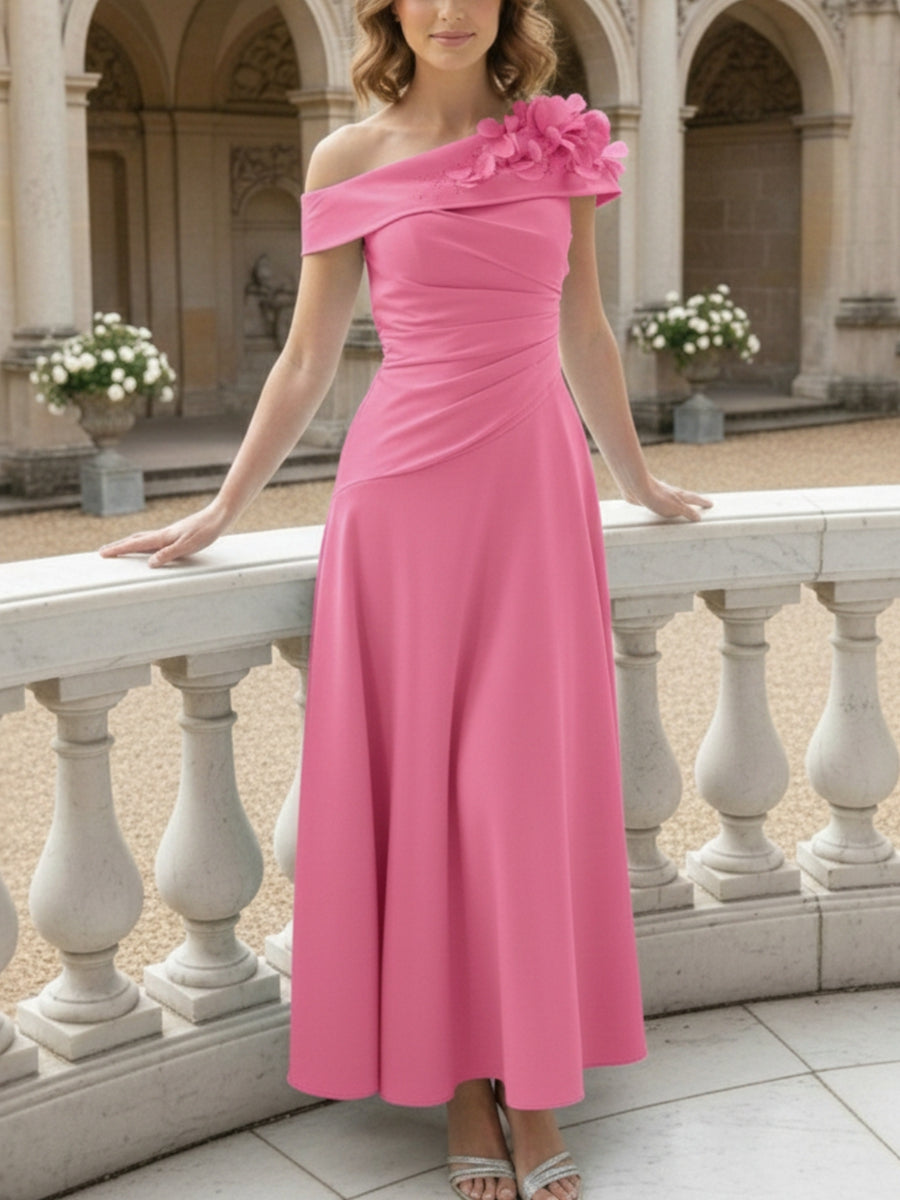 A-Line/Princess Off-the-Shoulder Mother of the Bride Dresses Ankle-Length Floral Sleeveless with 3D Flower